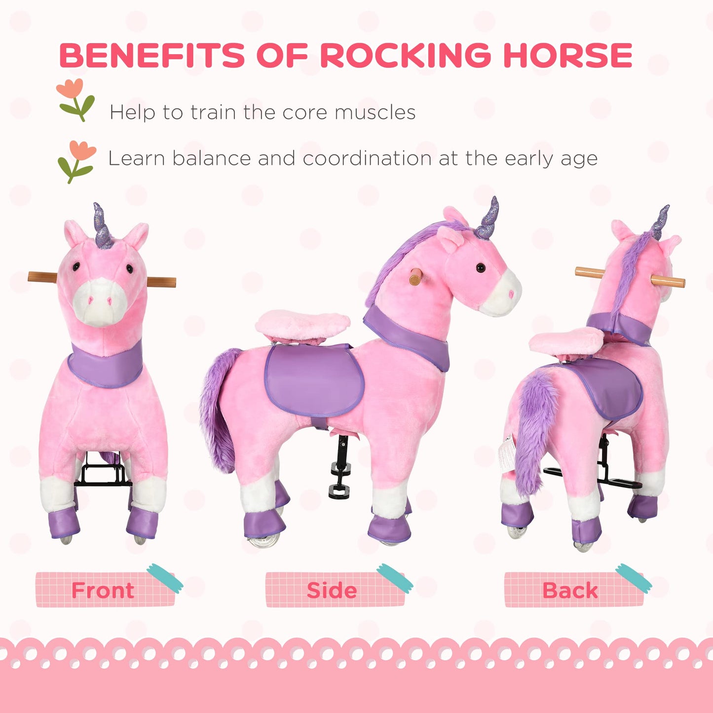 Qaba Ride On Real Walking Unicorn With Sparkly Horn, Soft Plush Ride On Rocking Horse Bearing 176Lbs, Imaginative Interactive To
