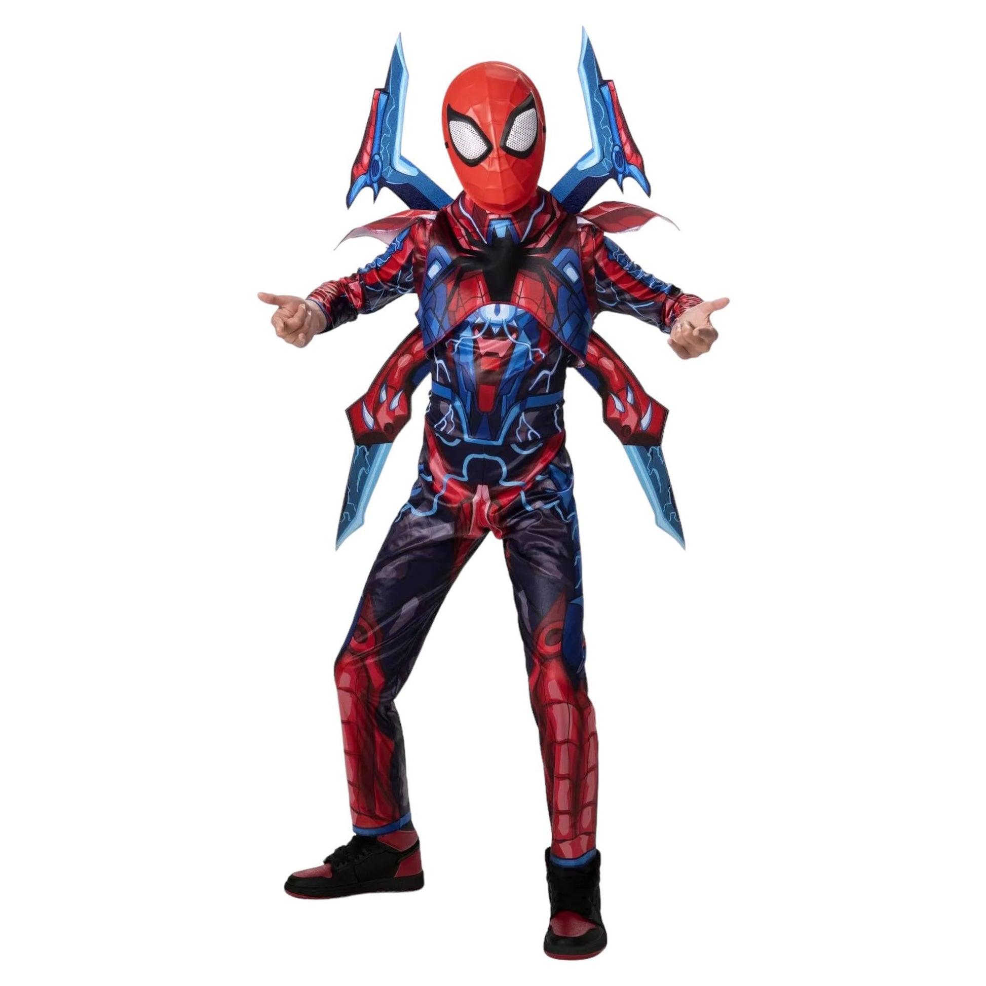 Jazwares SPIDER-MAN Mech Strike Monster Hunters Boys Kids Unisex Halloween Cosplay Costume with Jumpsuit  protective covering  and Mask (BOYS LARGE (10/12))