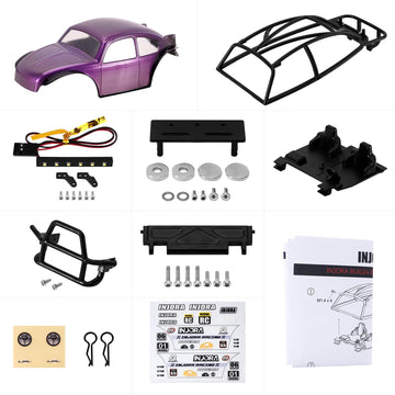 INJORA BUG24 Body with Roll Cage for 1/24 Axial SCX24 C10 JLU Bronco Base Camp Upgrade(Purple)