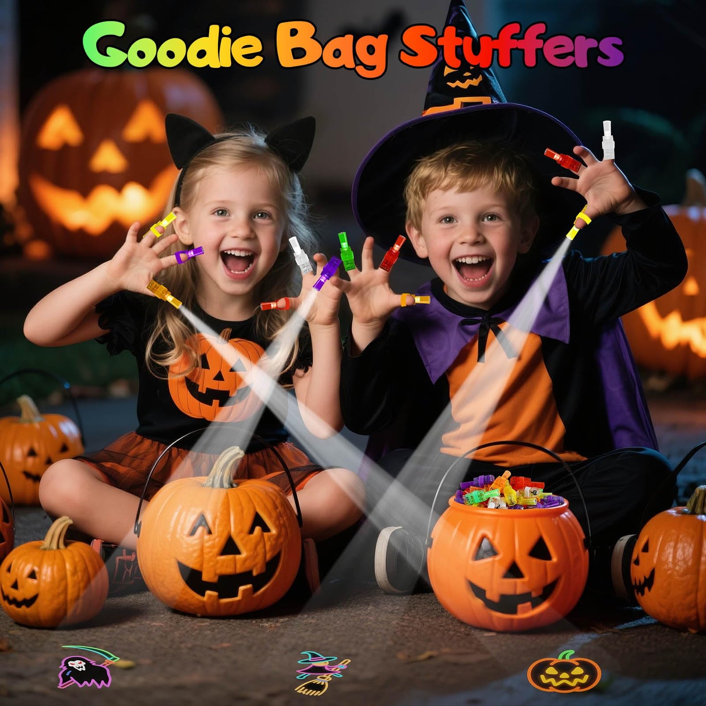 36PCS Halloween Light Up LED Finger Lights, Glow in the Dark Party Favors Toys Bulk for Halloween Goodie Bag Fillers, Trick or T