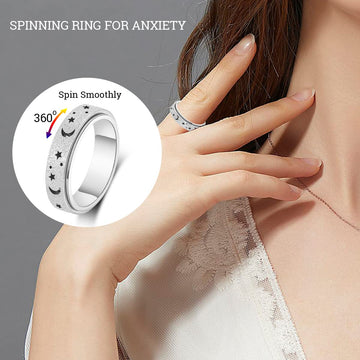 Mhwtty Anxiety Ring For Women Fidget Ring Spinner Rings For Anxiety Fidget Rings For Anxiety For Women Anxiety Toys Anxiety Relief Toys Gift For Women Men (Silver_A, 7)