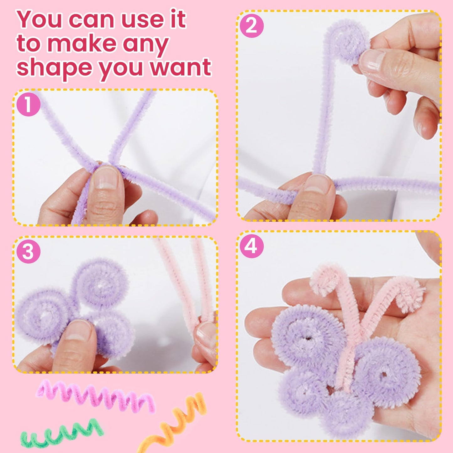 HOIRIX 300Pcs Pipe Cleaners Chenille Stem,Pipe Cleaner Crafts,Craft Supplies Bulk for DIY Arts Crafts Project,7Colors (Macaron)