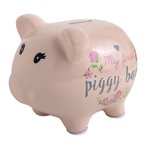 Baby Essentials My First Piggy Bank - Ceramic, Flowers Design for Boys and Girls, Model 3164