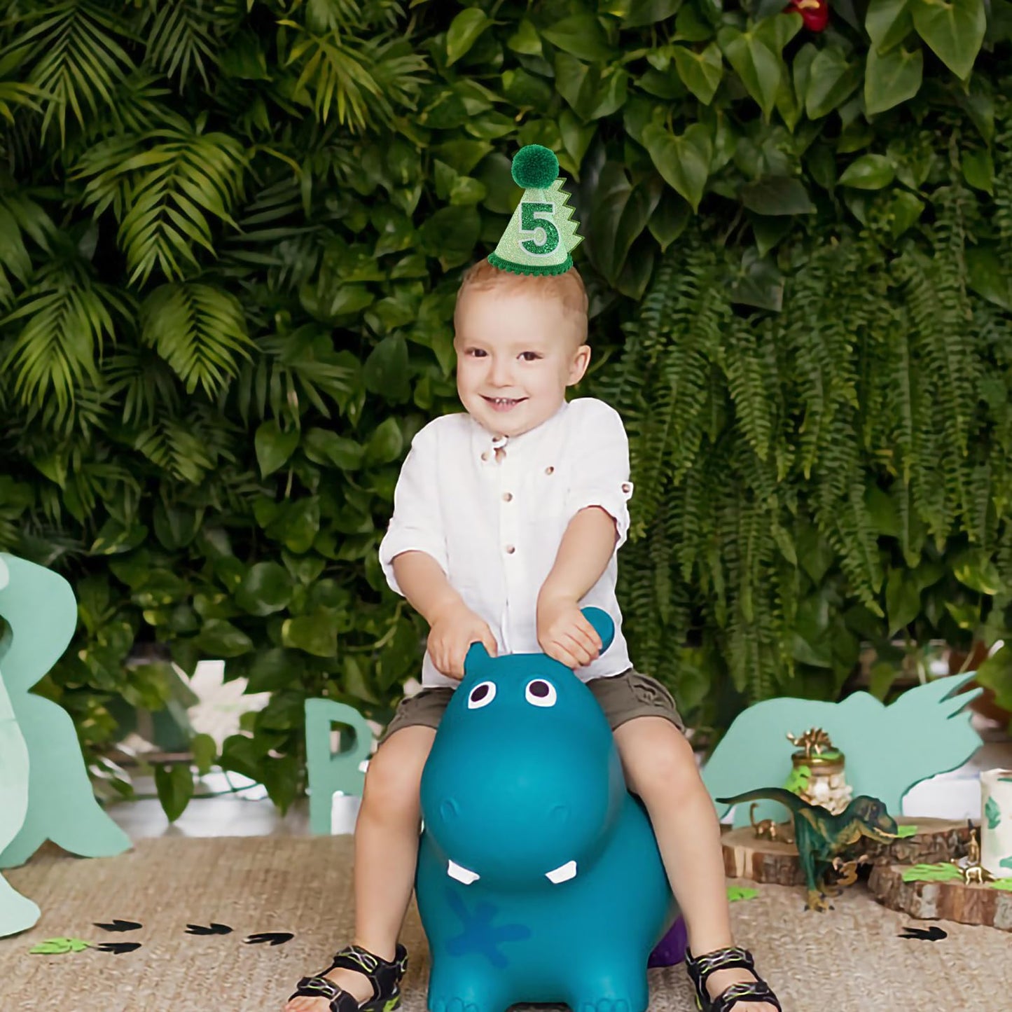 HODIHIWI Dinosaur 5th Birthday Hat Green Dino Theme First Party Decoartion Favors For Boy