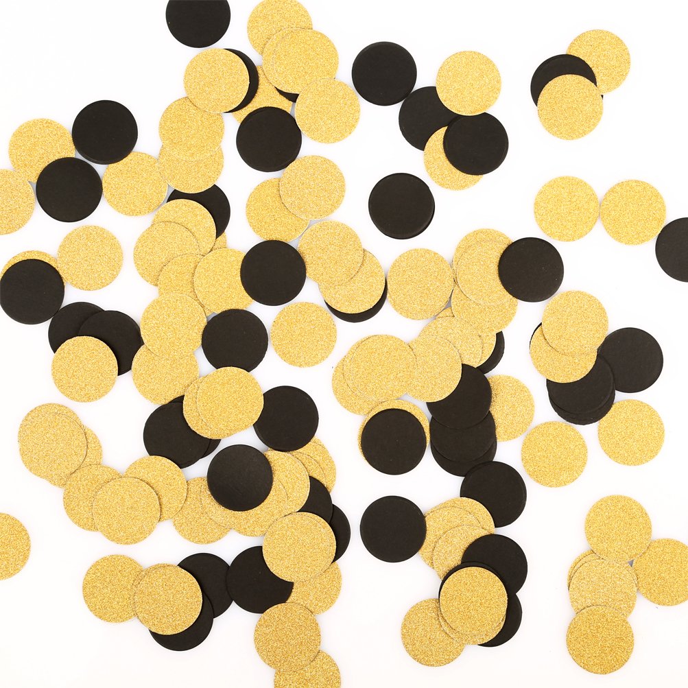 MOWO Glitter Confetti Circles Wedding Party Decor and Table Decor 1.2 in Diameter (glitter gold,black,200pc)