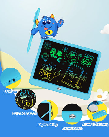 Tekfun Lcd Writing Tablet For Kids Boys Toys, 12 Inch Erasable Doodle Board Colorful Doodle Pad, Mess Free Coloring Board Games