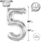Silver Number 5 Balloon 40 Inch, 5 Balloon Number, 5Th Birthday Decorations, Silver Party Supplies For Boys Girls