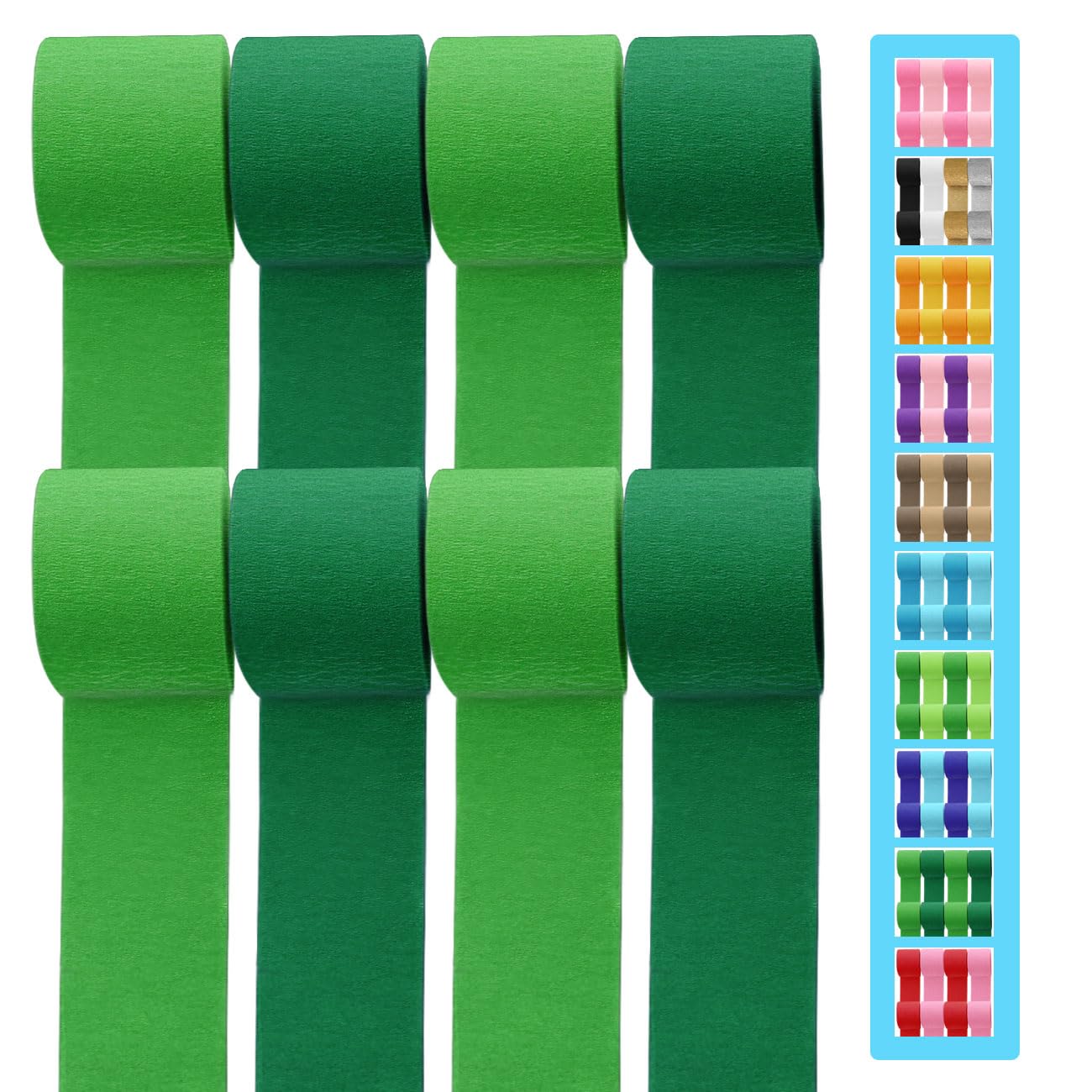 8 Rolls Crepe Paper Streamers 656ft, Pack of Deep Green and Grass Green Party Steamers Set for Party Decoration Wedding Birthday