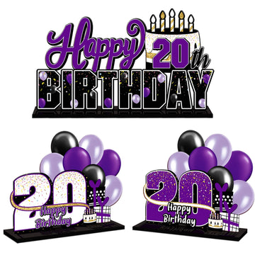 Lingteer Happy 20Th Birthday Purple Acrylic Table Topper Centerpieces Set - Cheers To Twenty Years Old Birthday 20Th Bday Party Gift Decorations.
