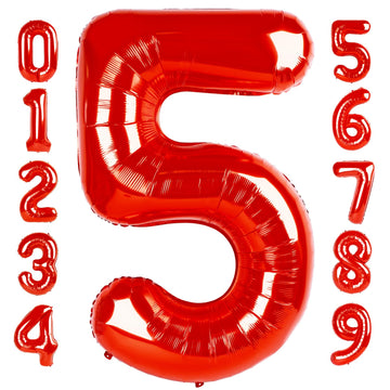 Number 5 Balloon Red 40 Inch, 5 Year Old Girl Boy Birthday Gift, 5 15 25 35 45 50Th 55 Birthday Anniversary 2025 Party Decoratio