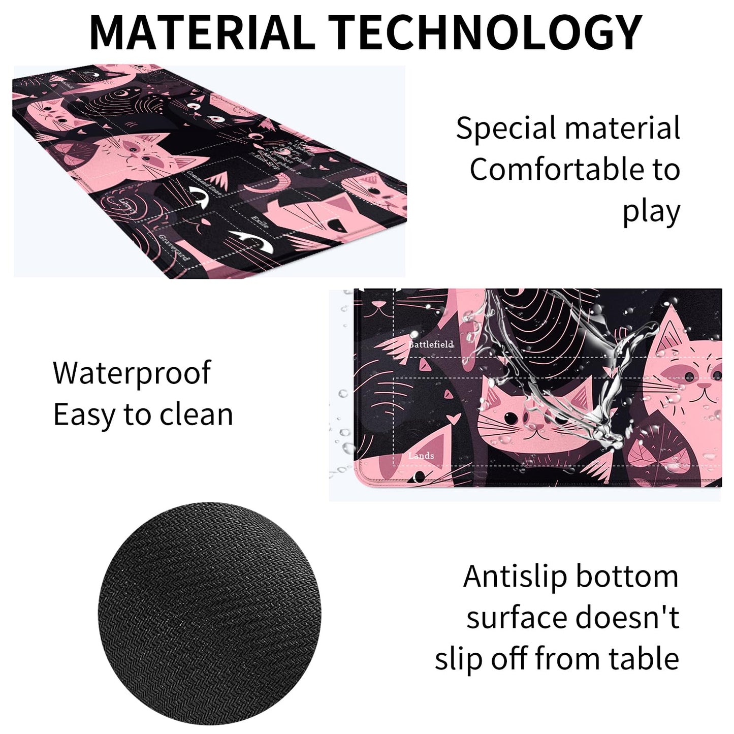 DIGTIALL Card Mat for MTG & TCG Playmat Mouse Pad 24 x 14 Game Mat for MTG RPG CCG Trading Card Game Playmats Table Mat Perfect for Card Games Video Games Computer Office Black and Pink Kitty