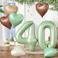 Biapian 40 Inch Sage Green Number 40 Balloons, Large Foil Number 4 & 0 Balloons With 18'' Olive Green Heart Balloon For 40Th Yea