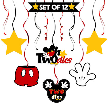 LINGTEER Mickey Oh Twodles Birthday Swirls Streamers - Cheers to Boys 2nd Birthday Kids Two Years Old Mouse Bday Party Hanging D