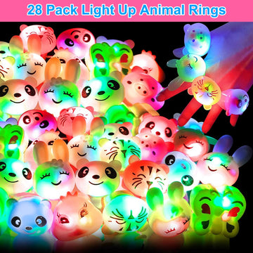 Valentines Day Gifts for Kids 28 Pack Valentines Cards with Prefilled 7 Shapes Led Light Up Rings Bulk Party Favors Toys for Kid