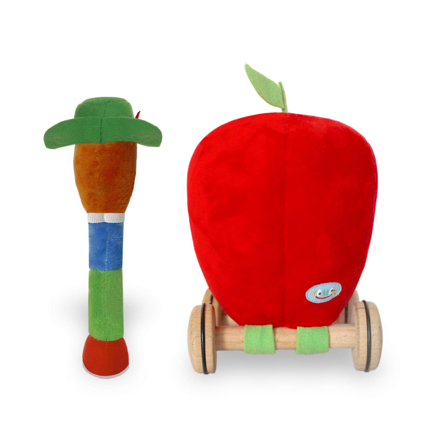 YOTTOY Lowly Worm Soft Toy & Busytown Applecar – 2 Piece Assortment, Plush Material