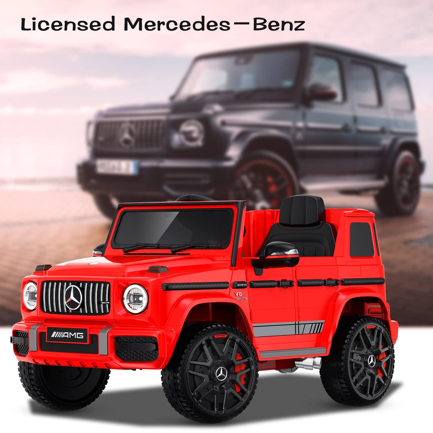 Anpabo 24V 4Wd Licensed Mercedes-Benz G63 Kids Car, 4Wd/2Wd Switchable, Ride On Car W/Parent Remote Control, Music Player & Led Headlight, Battery Indicator, Ideal Electric Car For Kids 3+, Red