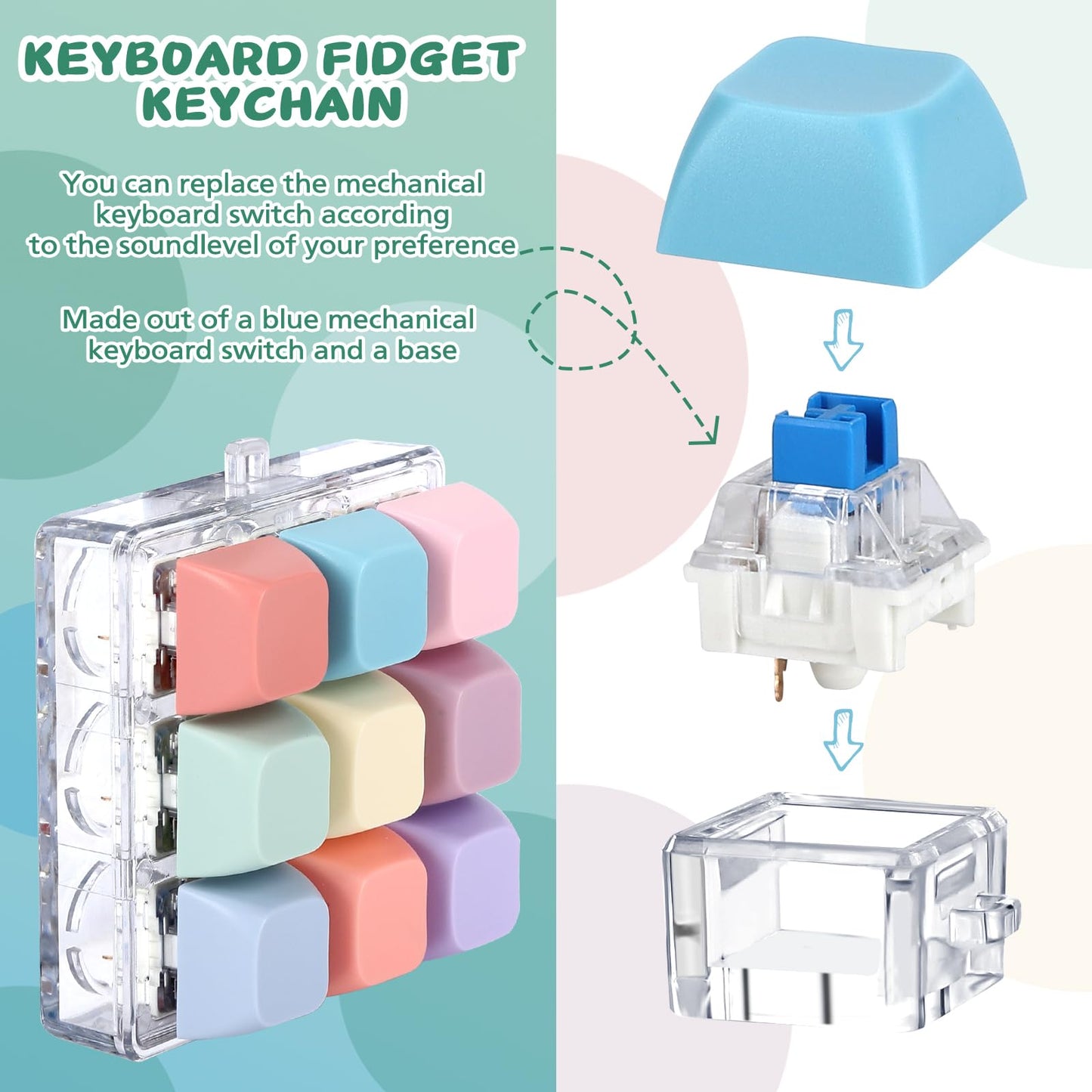 Axlksia Keyboard Fidget Toy, Fidget Clicker Keyboard Fidget Keychain, Button Fidget Gifts For Adults To Relieve Stress And Pass