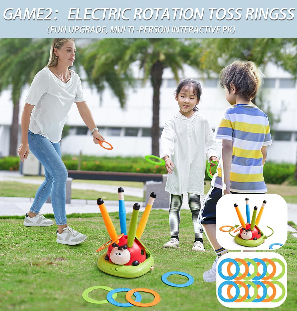 Powza 3 In 1 Musical Jump, Toss Ring Game Toy And Stomping Launch Rocket Launcher For Kids Outdoor Toys With Remote Control, Indoor Outside Toys For Kids Ages 4-8 Toys For Ages 5-7 8-13 Kids Gifts