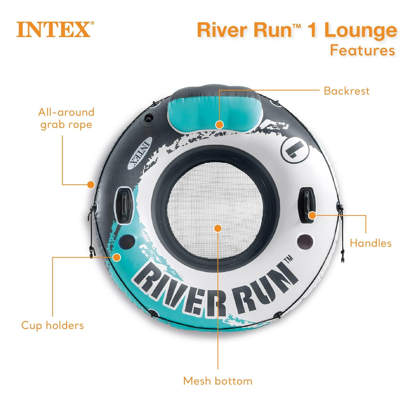 Intex River Run 1 Water Tube Lake Raft Inflatable Pool Floats with 2 Heavy Duty Handles  Backrest  and 2 Cupholders  Red (4 Pack)