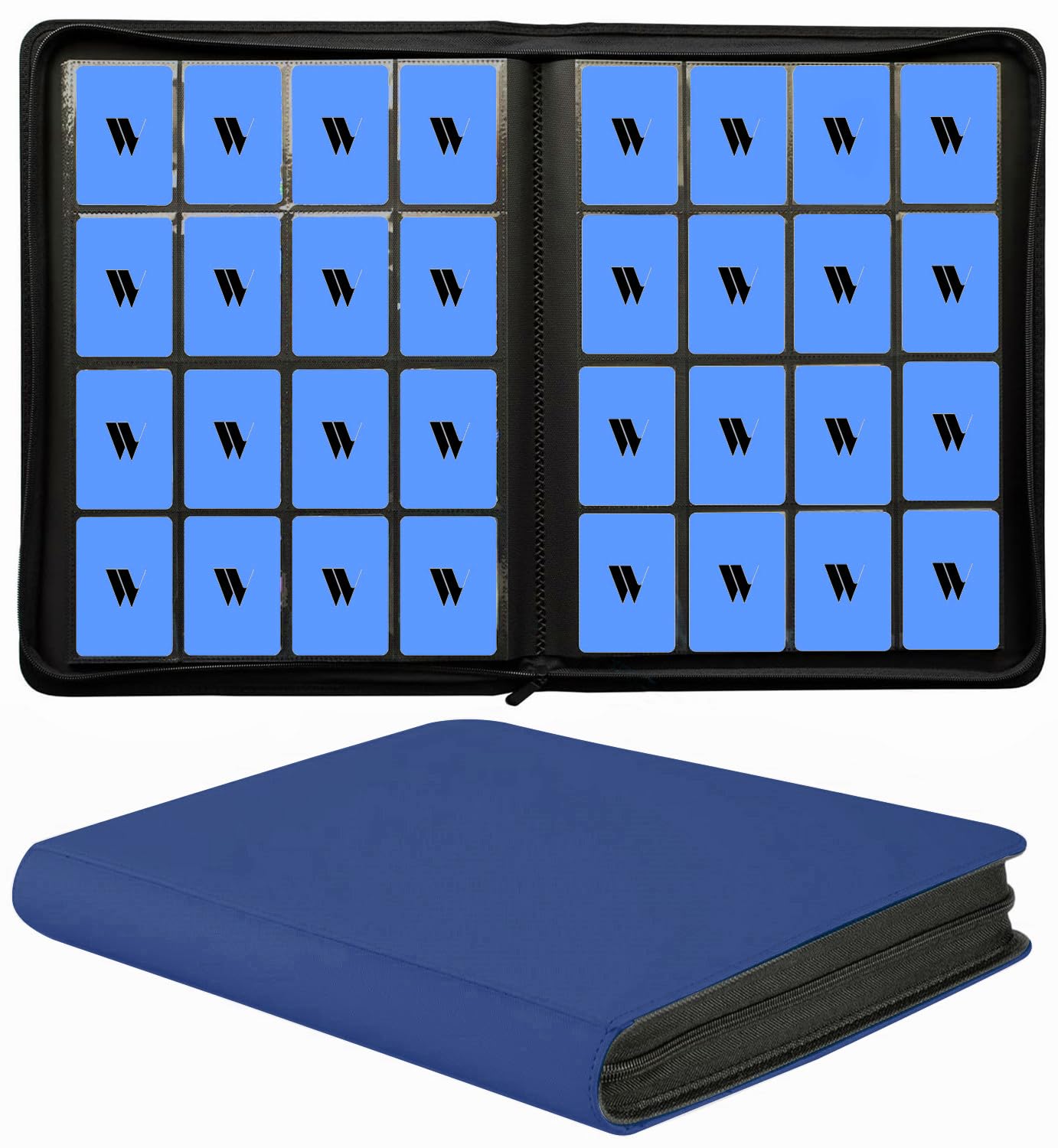 16 Pocket Card Binder  1000+ enhanced Zip Trading Card Binder  Double Sided Pocket Card Binder Album  Ringless Card Folder for MTG  TCG  Sports Card (Blue  16Pockets)