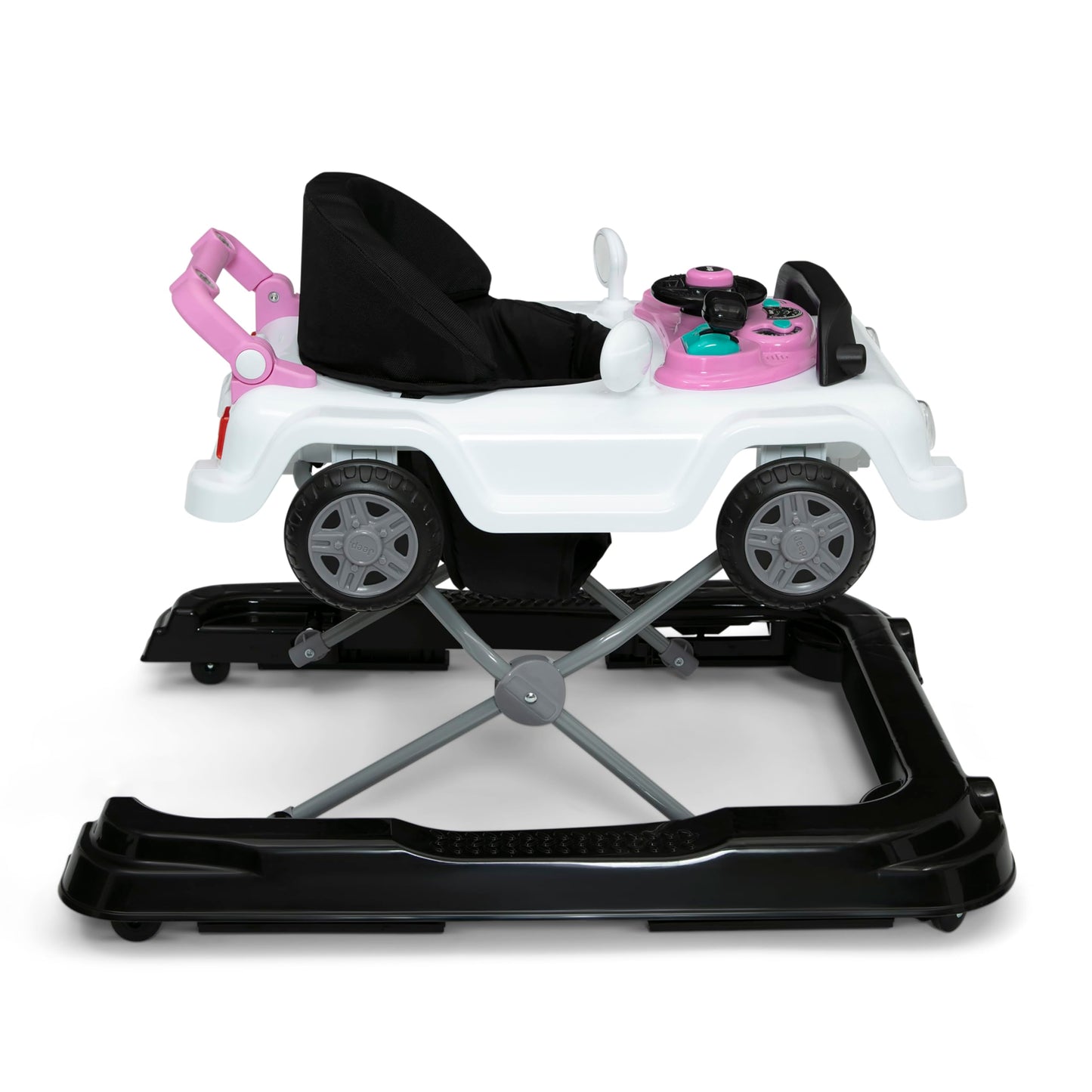 Delta Children Jeep Classic Wrangler 3-in-1 Activity Walker, Music & Lights, Push Walker & Rolling Car Toy, White/Pink