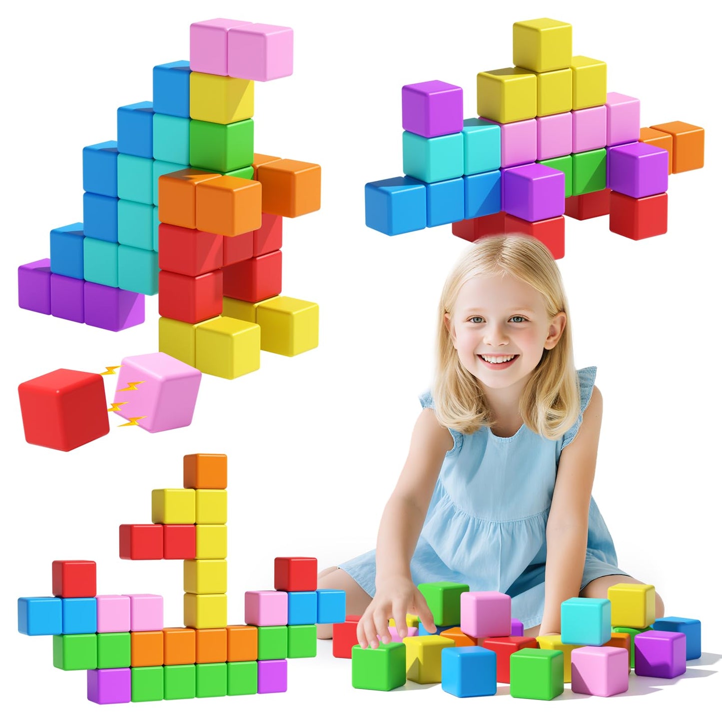 Veneibe Magnetic Blocks Large  56PCS 1.42in Magnetic Building Blocks for Kids Ages 4-8  STEM Sensory Travel Autism Montessori Toys for Toddlers  Learning Construction Magnetic Cubes for Birthday Gift