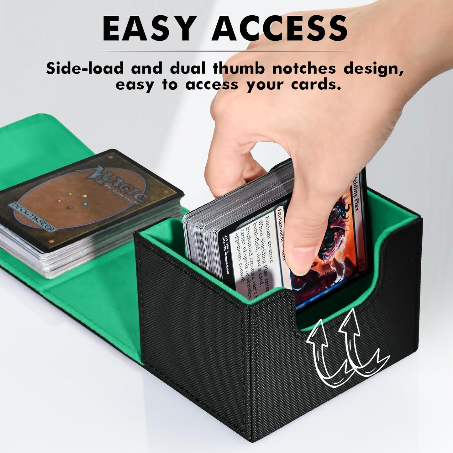 ZLCA Card Deck Box for Trading Cards  MTG Commander Deck Box Holds 120+ Single Sleeved  Leather Magnetic Card Storage Case Fits for TCG CCG Magic(Black& Dark Green)
