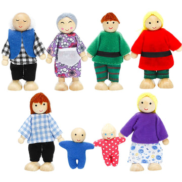 Onest 8 Pieces Wooden Dollhouse Family Set Mini People Figures Sets Dollhouse Dolls Wooden Doll Family Pretend Play Figures Acce