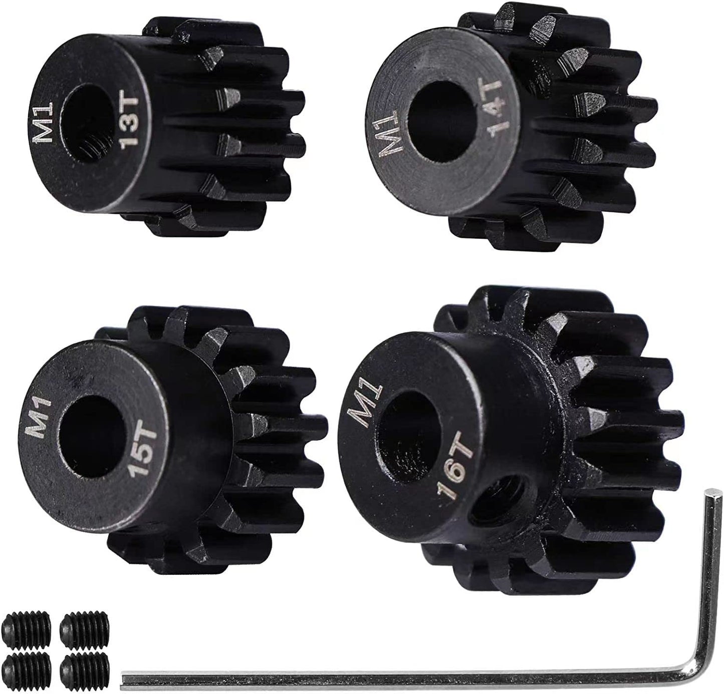 Hardened Steel Upgrade Pinion Gear Set: 13T 14T 15T 16T Fit 5Mm Rc Motor Shaft (Work With Steel Spur Gears) For Rc Vehicles, Set