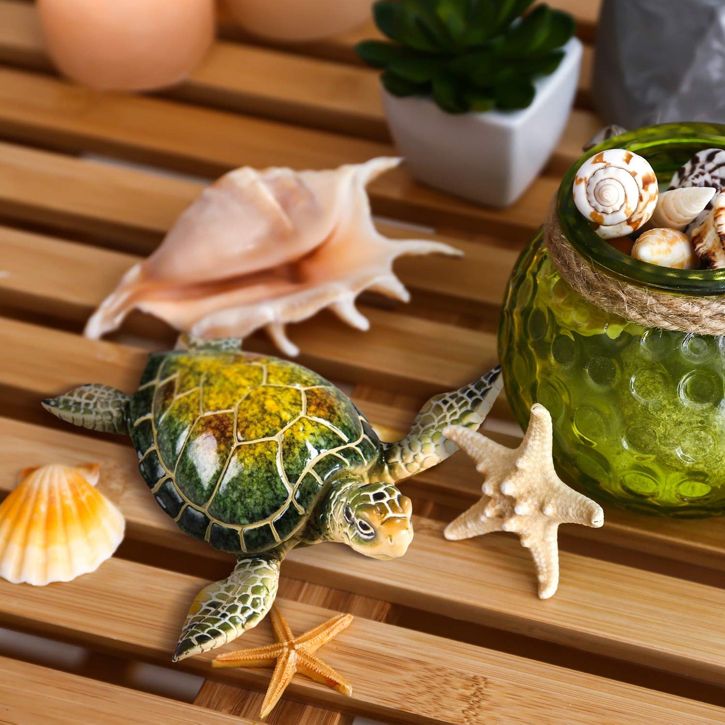 Gallerie Ii 4' Sea Turtle Figurine Resin Table Top Ornament Animal Sculpture Sea Animal Beach Nautical Coastal Desk Office End Table Decor Decoration Multi