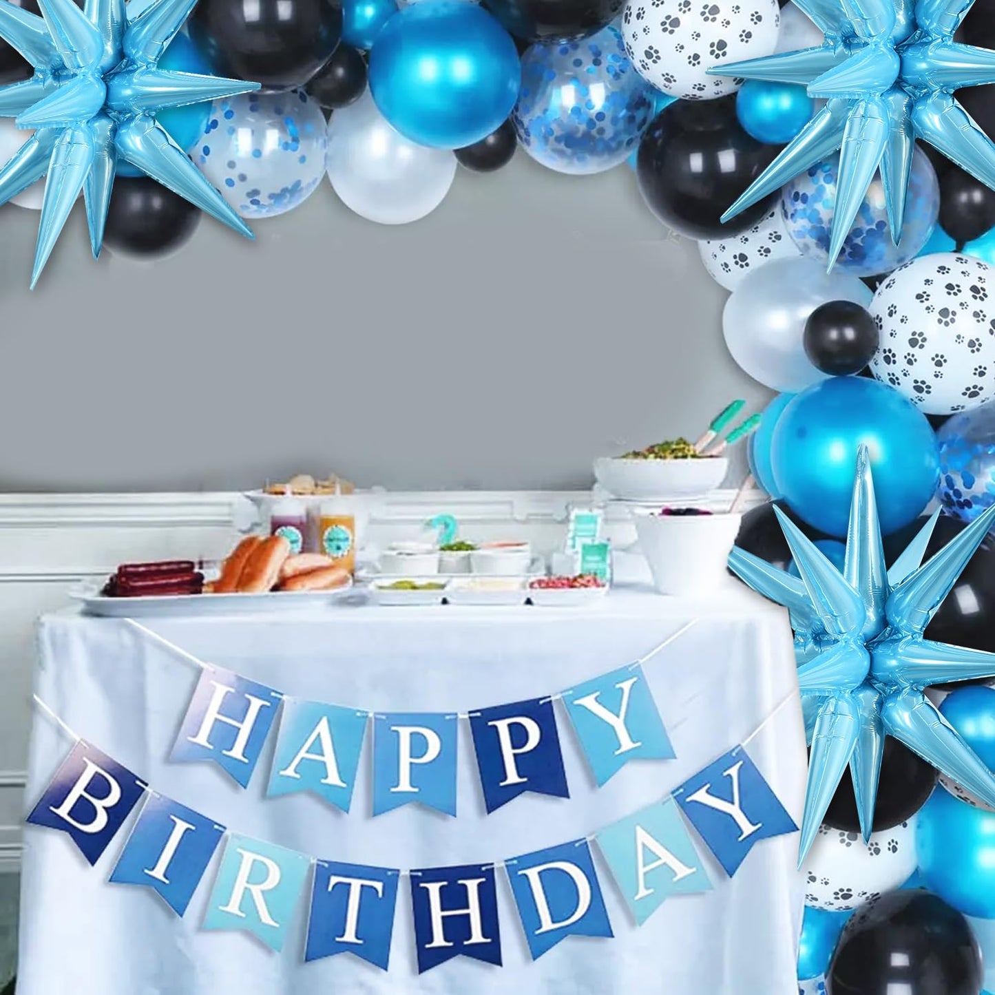 Toniful 4 Pcs 22Inch 4D Light Blue Explosion Star Mylar Balloons 14Point Star Balloons For Party Backdrop Christmas,New Year Bir
