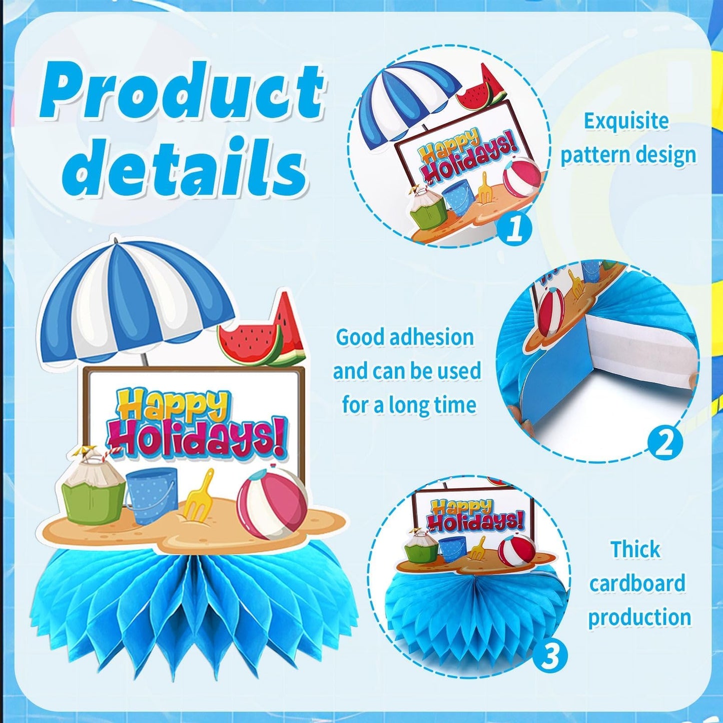 DTOFOOT 10Pcs Summer Party Decorations for Table,Hello Summer Honeycomb Centerpiece Hawaii Beach Pool Party Table Topper Decorat