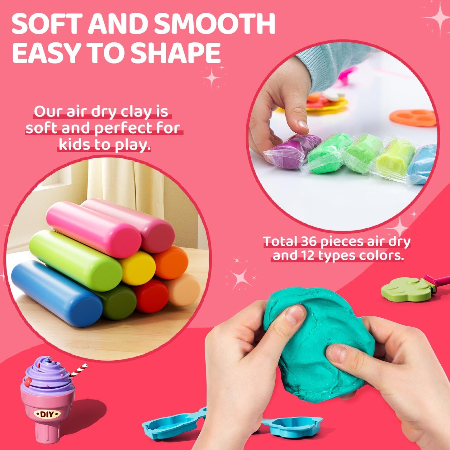 Beby Buty Ice Cream Toys Air Dry Clay Kit for Kids, 80 PCS Ice Cream Shop Set Food Toys for Kids Girls 3 4 5 6 Years Old, Preten