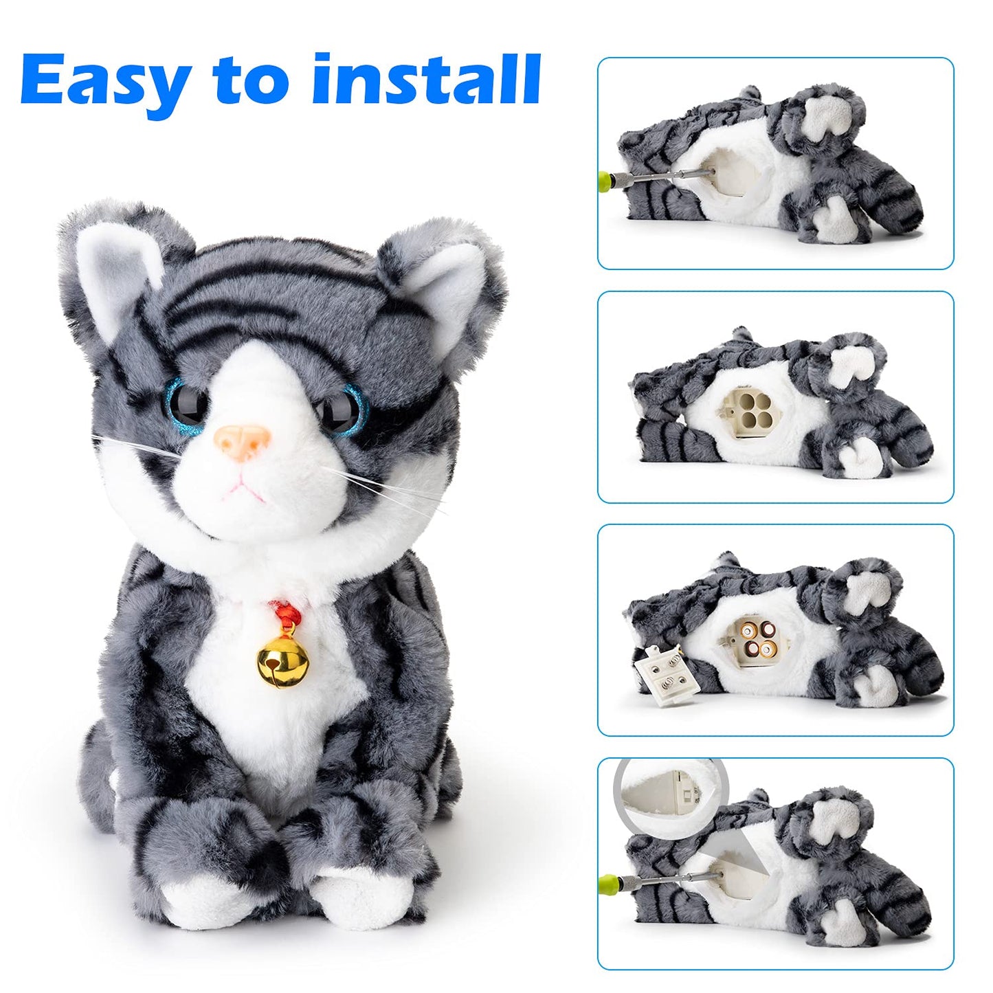Smalody Interactive Plush Toys, Novelty Sound Control Electronic Cat Electronic Pets Robot Cat Gift For Children (Gray)
