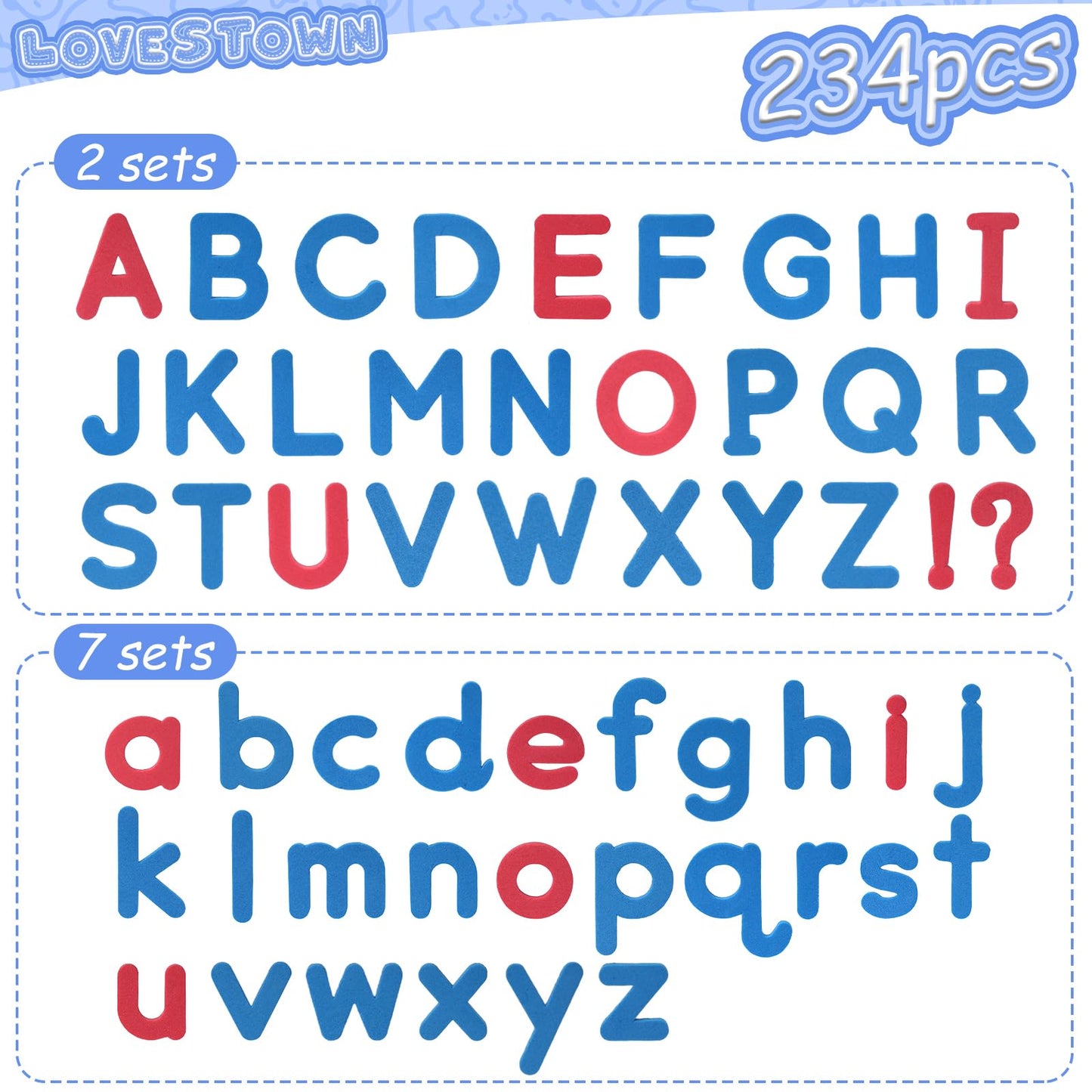 Lovestown Classroom Magnetic Alphabet Letters Kit 234 Pcs With Double - Side Magnet Board - Foam Alphabet Letters For Preschool Kids Toddler 1-3 Learning Spelling With Magnetic Board And Storage Box