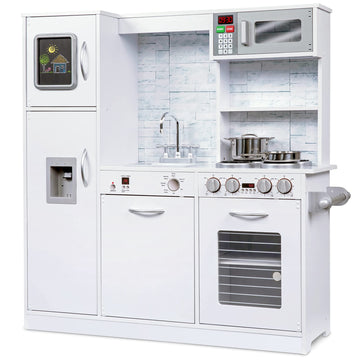 Lil' Jumbl Kids Kitchen Set, Pretend Wooden Play Kitchen, Battery Operated Icemaker & Microwave with Realistic Sound, Pots & Pan