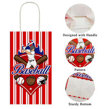 Chiazllta 12 Pcs Baseball Party Treat Bag Baseball Gift Goodie Favor Bags With Handle For Baseball Theme Birthday Party Baby Sho