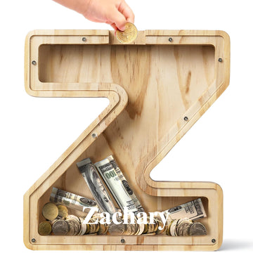 Bemaystar Customized Name Letter Piggy Bank: Wooden Kids Piggy Bank for Boys & Girls, Birthday (Z)