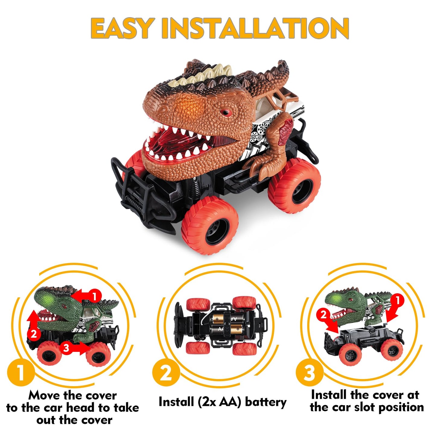 Delycazy Dinosaur Toys Remote Control Car for Kids 3-7, Dino RC Car for Toddler Kids Toys Age 3 4 5 6 7 Boys and Girls Christmas