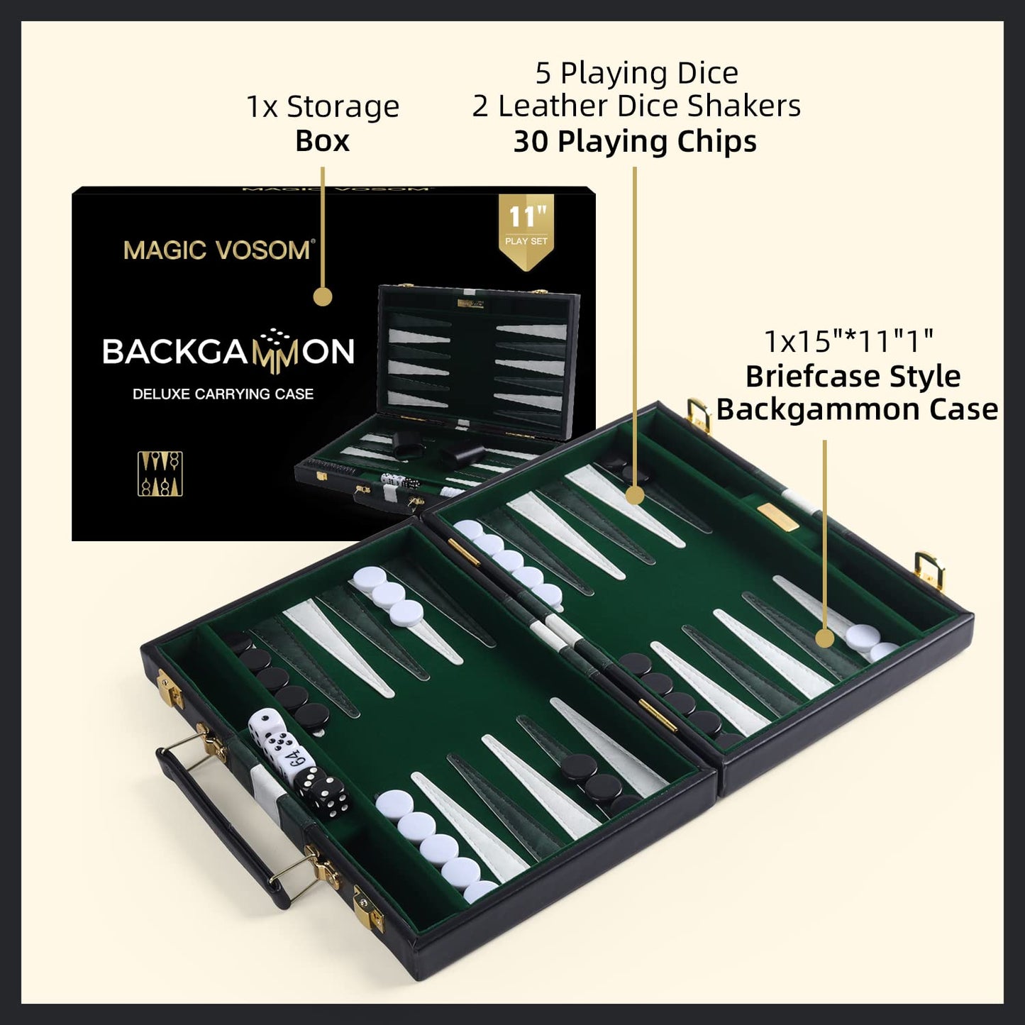 Magic Vosom Travel Small 11 Inch Backgn Black Sets Classic Board Game with enhanced Leather Case  Portable Travels Strategy Backgn Game Set for mature-themeds  Kids (Black  Small)