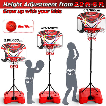 Eaglestone Kid Basketball Hoop Outdoor, Toddler Basketball Hoop Indoor Adjustable Height 2.9Ft-6Ft With Led Lights,Scoreboard, Mini Hoop With 3 Balls,Outdoor Basketball Toys For Boys Kids Ages 4-8
