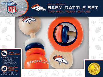 Babyfanatic Wood Rattle 2 Pack - Nfl Denver Broncos - Officially Licensed Baby Toy Set