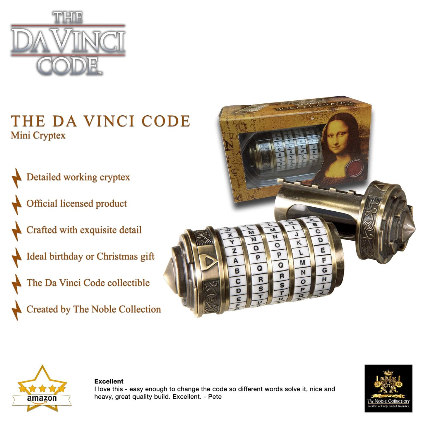 The Noble Collection Da Vinci Code Mini Cryptex - 4in (10cm) Officially Licensed Miniature Working Movie Prop Replicas Gifts