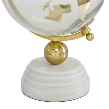 Deco 79 Marble Globe With Marble Base And White Base, 5' X 5' X 11', Gold