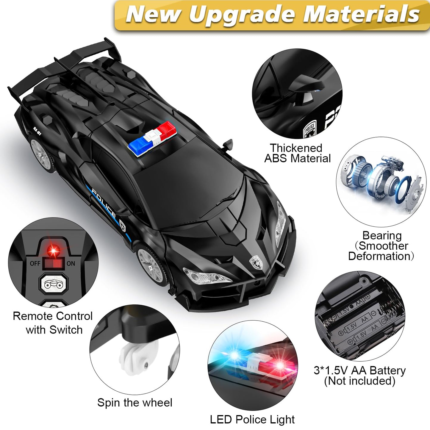 LNNKINE Remote Control Car, Transform Robot RC Cars, 2.4Ghz Transforming Police Car Toy with LED Light, One-Button Deformation a