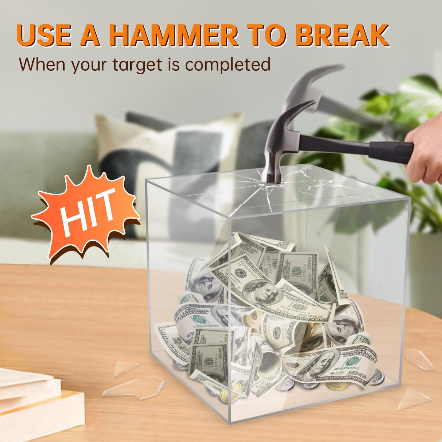 Aipor Clear Piggy Bank For Adults/Kids Must Break To Open, Unopenable Acrylic Piggy Bank, Acrylic Clear Piggy Bank For Boys/Girl