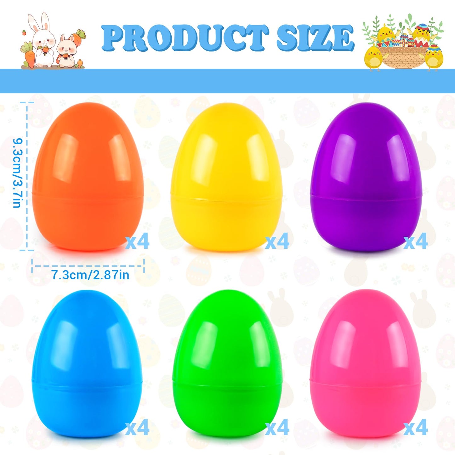Rosaui 3.7    Easter Eggs, Set Of 24 | Colorful Empty Plastic Eggs | Candy Gift Containers | Easter Basket Decor