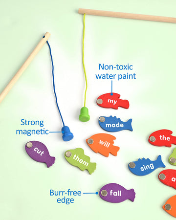 Coogam Wooden Magnetic Fishing Sight Words Game Learning Dolch Word Flashcards Montessori Educational Toy For Preschool 3 4 5 Year Old Kids