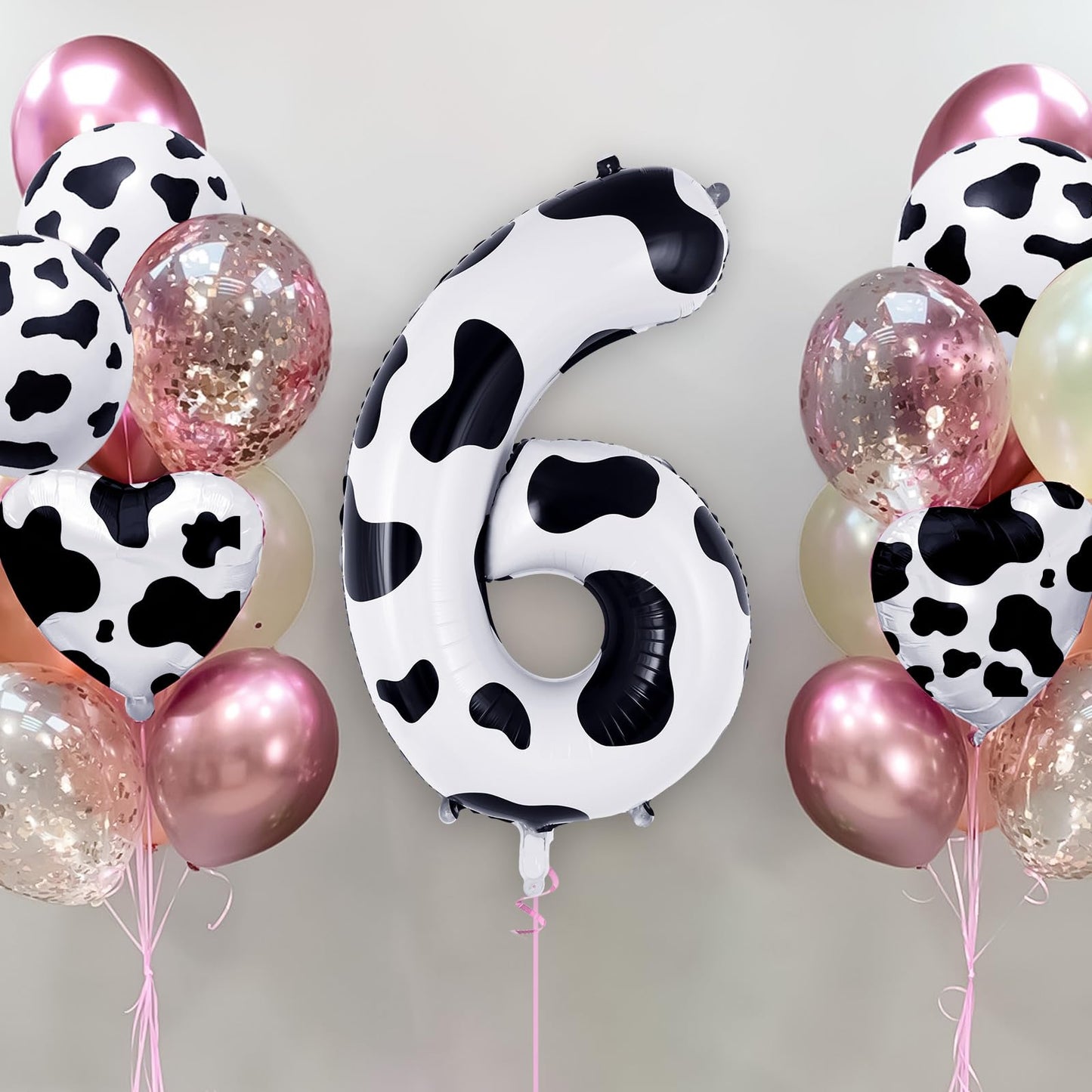 Cow Print Number 6 Balloon, Large 40 Inch Cow Number Birthday Balloons, Foil Mylar Number 6 Balloons For 6 Year Old Birthday Par