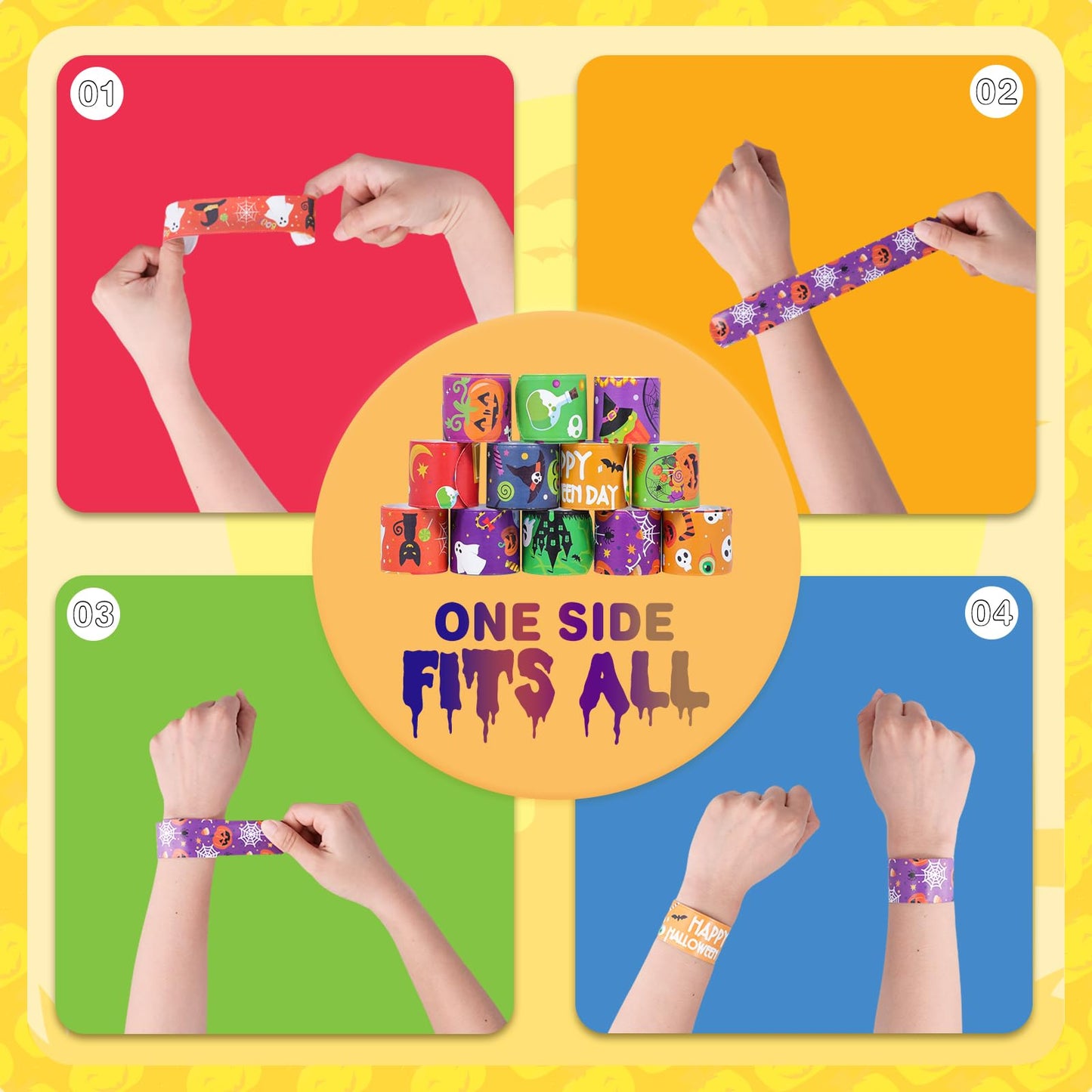 Thuodo 48PCS Halloween Slap Bracelets Halloween Party Toys for Kids Party Favors Toys Prizes Pinata Goodie Bag Fillers